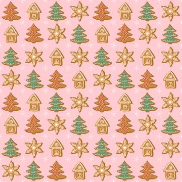 Happy holidays seamless pattern. Festive gingerbread background. Illustrazione stock