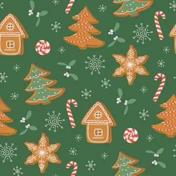 Happy holidays seamless pattern. Festive gingerbread background. Stock Illustration