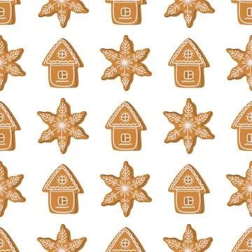 Happy Holidays seamless pattern. Gingerbread background Stock Illustration