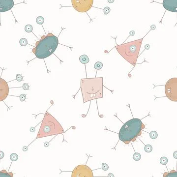 Happy holidays seamless pattern. Monster colorful silhouette head face icon.. Stock Illustration