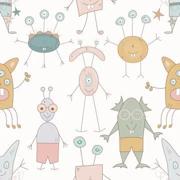 Happy holidays seamless pattern. Monster colorful silhouette head face icon.. Stock-Illustration