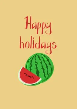 Happy holidays Summer vector postcard with strawberries. Stock Illustration