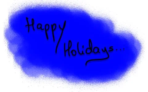 Happy Holidays, text, blue background, greeting, hand written. Stock Illustration