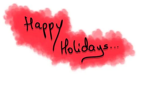 Happy Holidays, text, red background, greeting, hand written. Stock Illustration