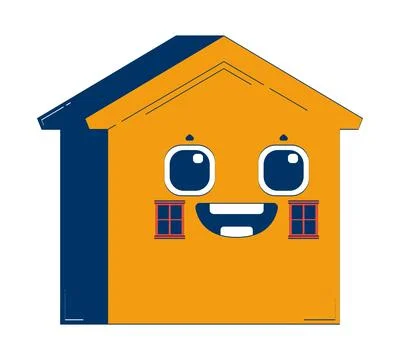 Happy home with smiling face 2D doodle character Ilustración de archivo