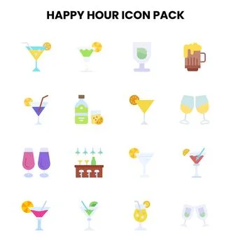 Happy Hour Flat Bundle Icons Pack 스톡 일러스트