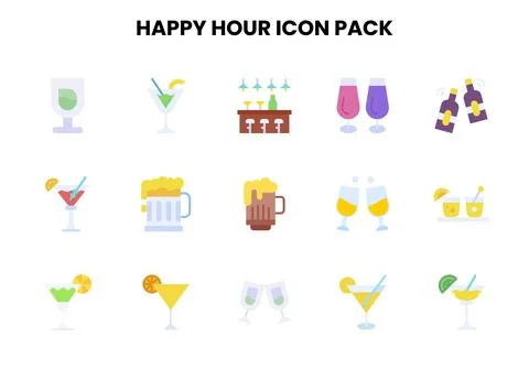 Happy Hour Flat Icons Pack Ilustração Stock