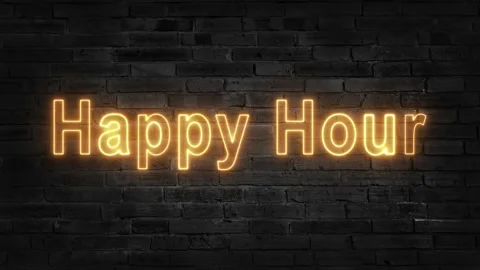 Happy Hour Neon Sign On Dark Background Stock Illustration