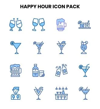 Happy Hour Two Colour Set Icons Pack Ilustração Stock