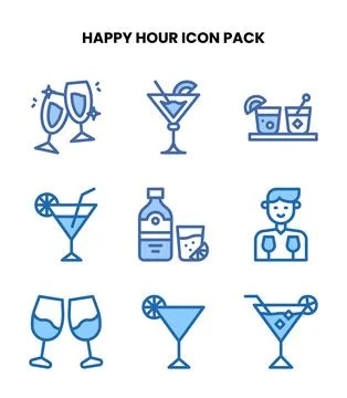 Happy Hour Two Colour UI Icons Pack Ilustração Stock