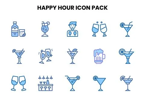 Happy Hour Two Colour Vector Icons Pack Ilustração Stock