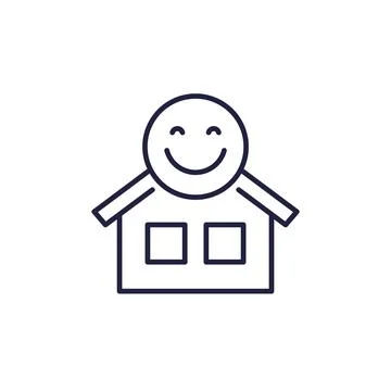 Happy house icon, line vector Stock Illustration