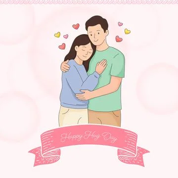 Happy Hug Day Vector Illustration of a Romantic Young Couple Embracing with.. Stock Illustration