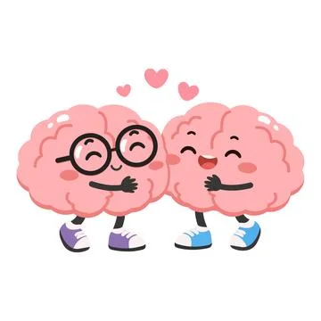 Happy Human Brain Characters Hugging Each Other Stock Illustration