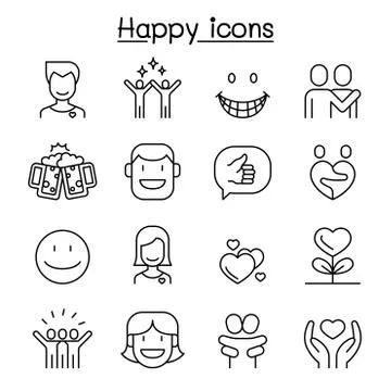 Happy icon set in thin line style Stock-Illustration