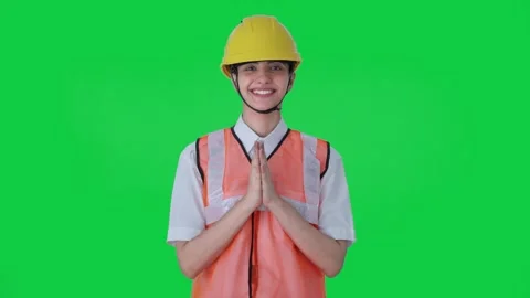 Happy Indian female architect doing Namaste Green screen Stock Footage 250249181