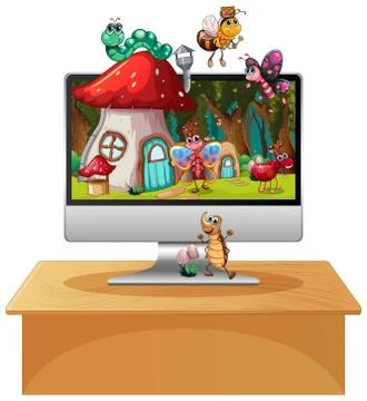 Happy insect on computer background screen Illustrazione stock