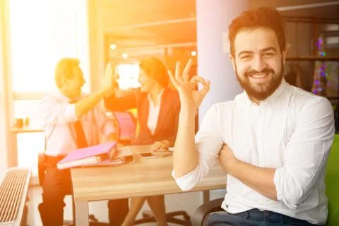 Happy interviewer in office Stock Photos