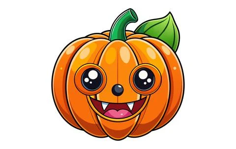 Happy jack-o-lantern vector character. Cartoon carved pumpkin with a wide smi Stock Illustration