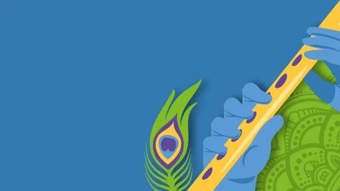 Happy Janmashtami Background with Lord Krishna Playing Flute and Peacock Fe.. Stock Footage 340975659
