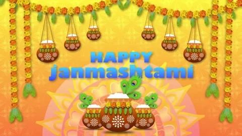 Happy janmashtami greetings on yellow gradient background with dahi handi d.. Stock Footage 313230251