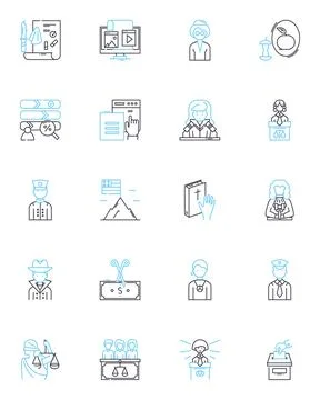 Happy joyful linear icons set. Blissful, Jubilant, Delighted, Ecstatic, Elated Stock Illustration
