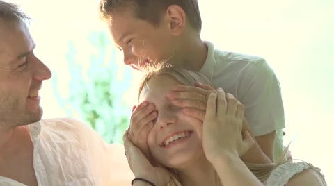 Happy joyful young family with little son having fun outdoors Stock Footage 59082332