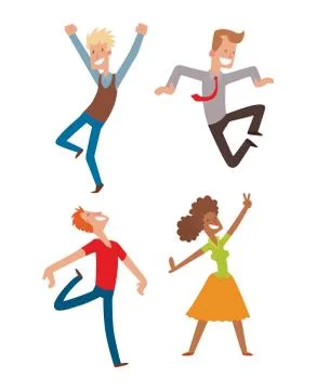 Happy jumping people vector set. Stock Illustration