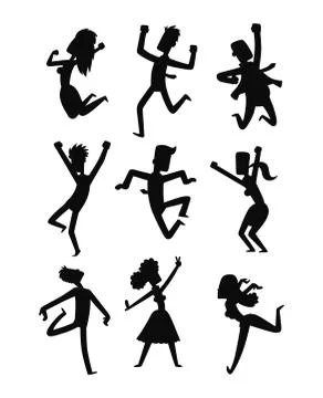 Happy jumping people vector set Stock Illustration