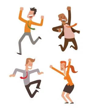 Happy jumping people vector set Stock Illustration