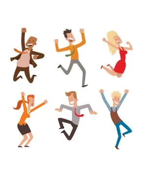 Happy jumping people vector set Illustrazione stock