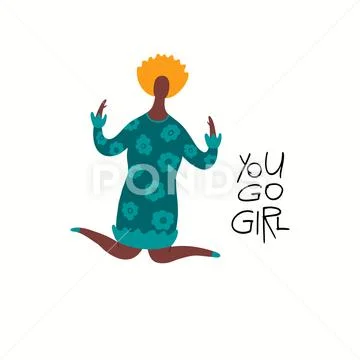 Happy jumping woman card Stock Illustration
