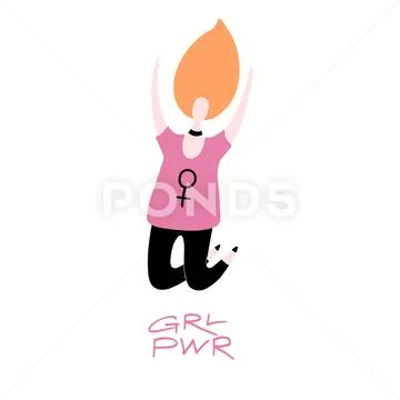 Happy jumping woman card Stock Illustration