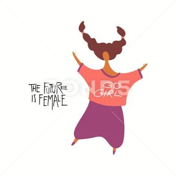 Happy jumping woman card Stock Illustration