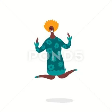 Happy jumping woman illustration Stock Illustration