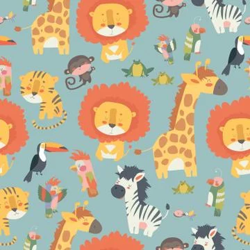 Happy jungle animals seamless pattern Stock Illustration