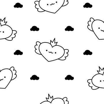 Happy kawaii. Seamless pattern. Coloring Page. Illustrazione stock