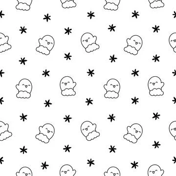 Happy kawaii. Seamless pattern. Coloring Page. Stock Illustration