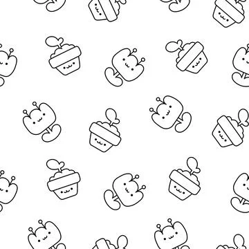 Happy kawaii. Seamless pattern. Coloring Page. Stock Illustration