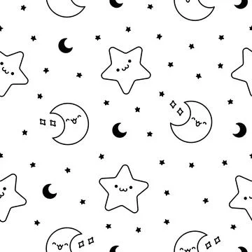 Happy kawaii. Seamless pattern. Coloring Page. Illustrazione stock