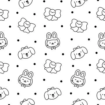 Happy kawaii. Seamless pattern. Coloring Page. Illustrazione stock