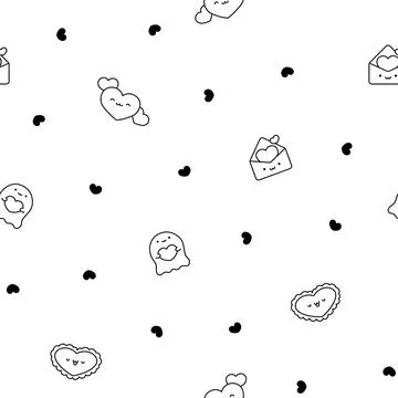 Happy kawaii. Seamless pattern. Coloring Page. Stock Illustration