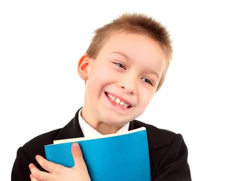 Happy Kid with Exercise Book Stock Photos