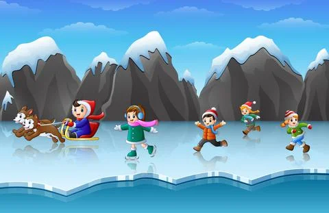 Happy kid playing in the winter Illustrazione stock