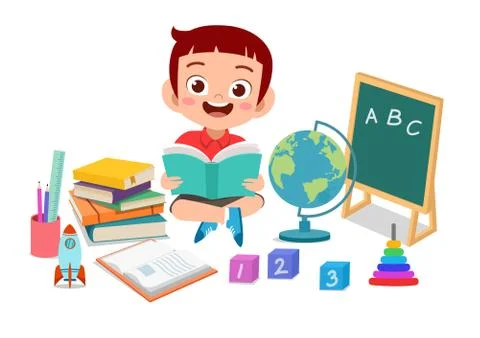 Happy kid read book study knowledge Stock-Illustration