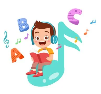 Happy kid read book study knowledge Ilustración de archivo