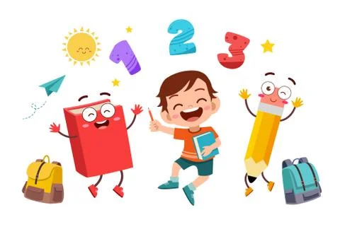 Happy kid read book study knowledge Stock-Illustration