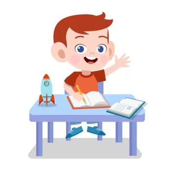 Happy kid study homework vector illustration Stock-Illustration