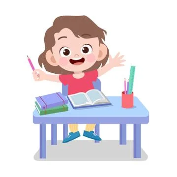 Happy kid study homework vector illustration Stock-Illustration