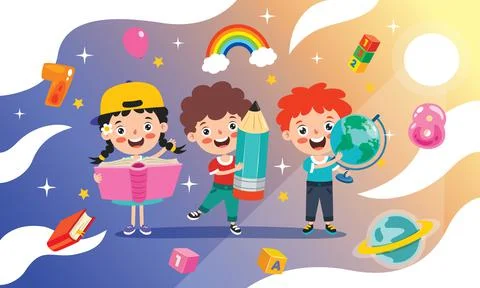 Happy Kid Studying And Learning Stock Illustration